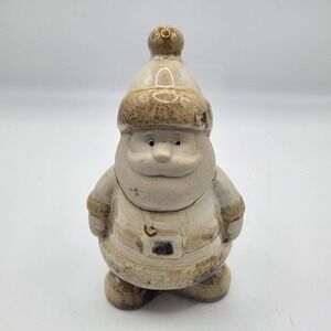 Santa figurine, ceramic, glazed finish in shades of tan, 4.5" tall